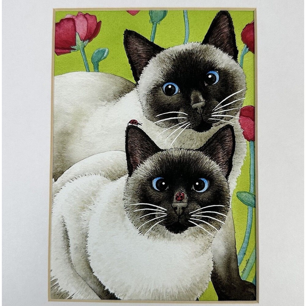 Tracy Lizotte Twin Siamese Cat Fine Art giclée Watercolor Print Handmade